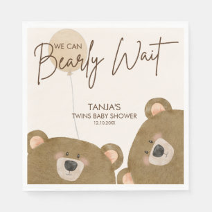 Cute Bear We Can Bearly Wait Gender Baby Shower  Napkin