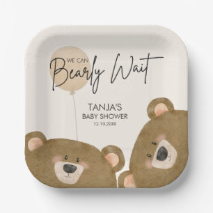 Cute Bear We Can Bearly Wait Gender Baby Shower Paper Plate