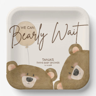 Cute Bear We Can Bearly Wait Gender Baby Shower  Paper Plate