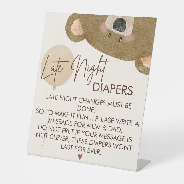 Cute Bear We Can Bearly Wait Gender Baby Shower  Pedestal Sign (Front)