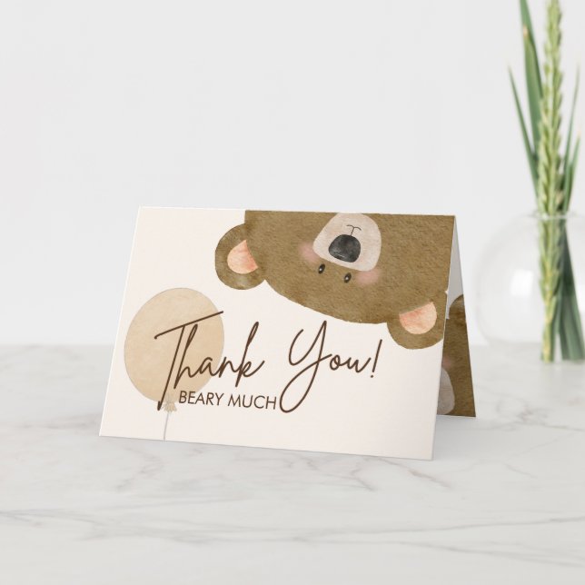 Cute Bear We Can Bearly Wait Gender Baby Shower  Thank You Card (Front)