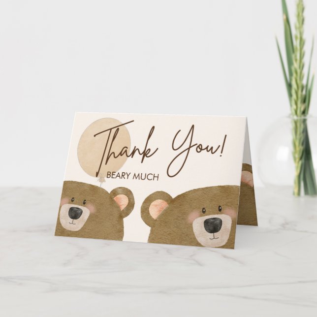 Cute Bear We Can Bearly Wait Gender Baby Shower  Thank You Card (Front)