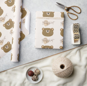 Cute Bear We Can Bearly Wait Gender Baby Shower  Wrapping Paper
