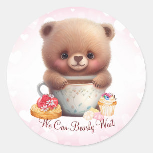 Cute Bear We Can Bearly Wait Personalised Classic Round Sticker