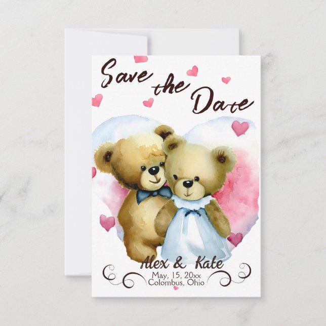 Cute Bear Wedding Save the Date Announcement (Front)