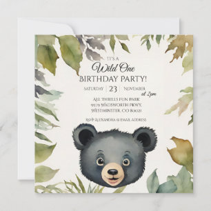Cute Bear Wild One 1st Birthday Party Invitation