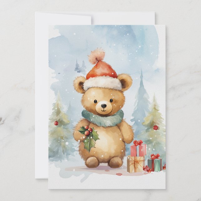 Cute Bear Winter Christmas Watercolor Invitation (Front)