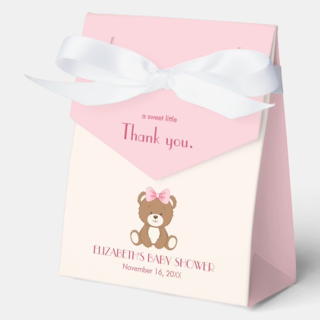 Cute bear with a pink bow   Favour Box (Front)