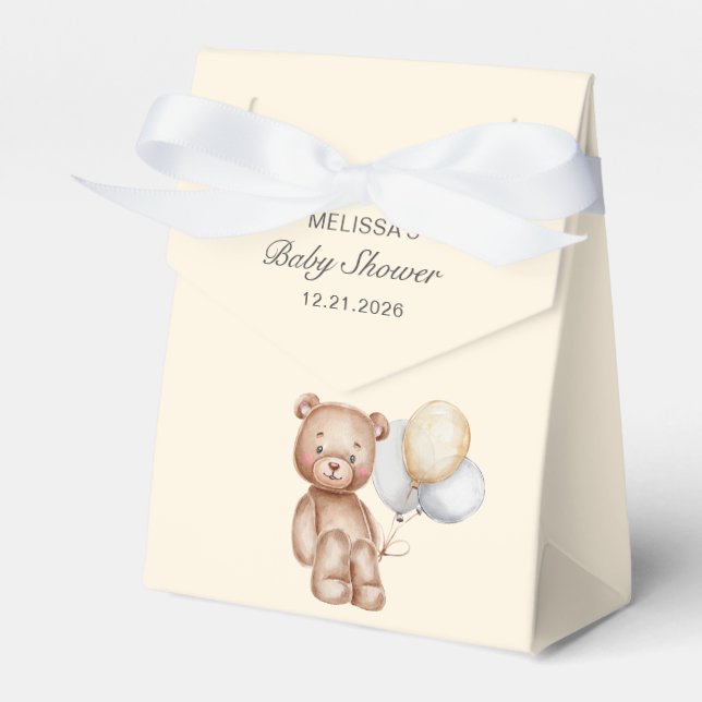 Cute Bear with Balloons Baby Shower Favour Box (Front Side)