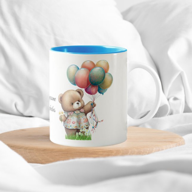 Cute Bear with Balloons Beary Good Vibes  Two-Tone Coffee Mug (Creator Uploaded)