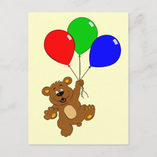 Cute bear with balloons cartoon kids postcard