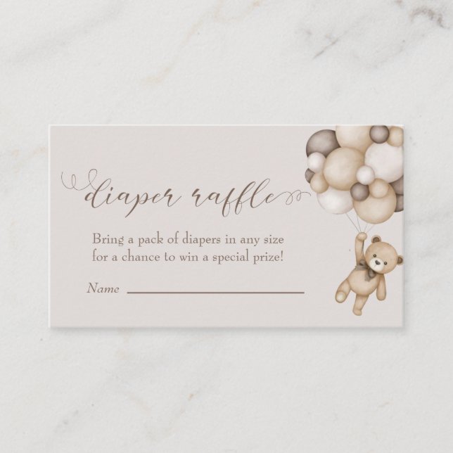 Cute Bear With Balloons Diaper Raffle Enclosure Card (Front)