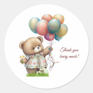 Cute Bear with Balloons Personalised Classic Round Sticker