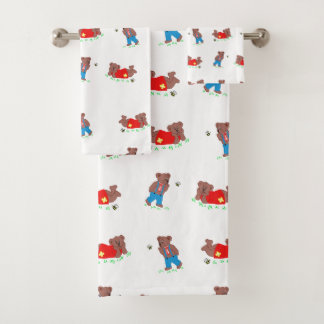 Cute Bear with Bee Pattern Bath Towel Set