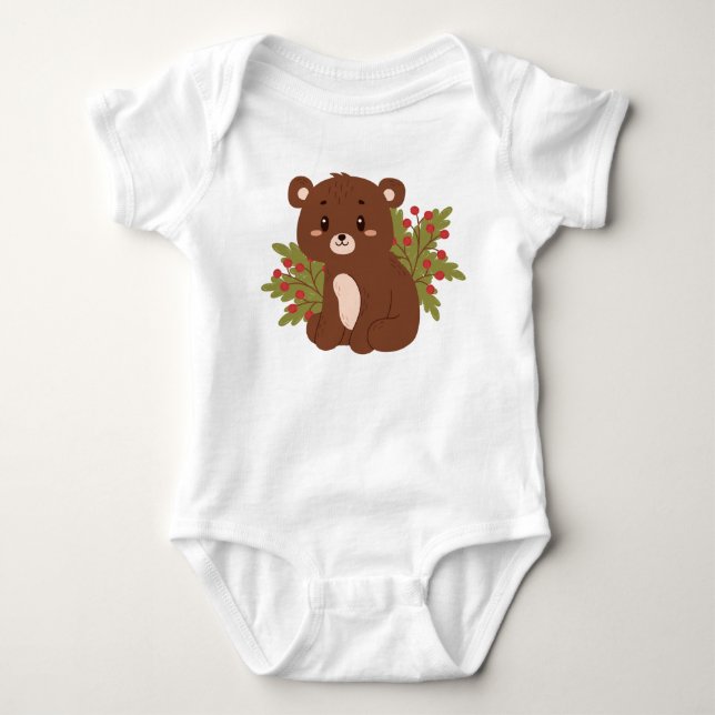 Cute bear with berries baby bodysuit (Front)