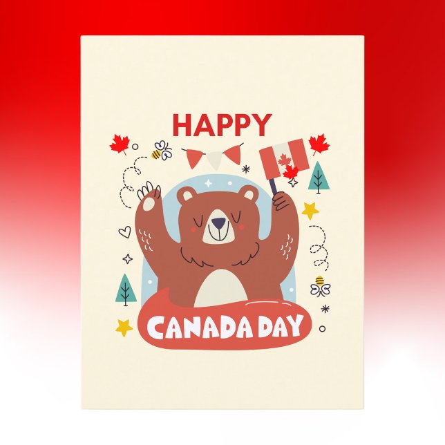 Cute Bear with Canadian Flag Happy Canada Day Postcard (Creator Uploaded)