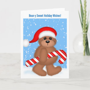 Cute Bear with Candy Cane Christmas Card