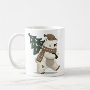 Cute Bear with Christmas Tree Drawing  Coffee Mug
