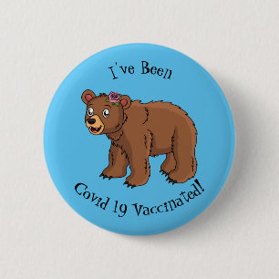 Cute bear with flower cartoon illustration 6 cm round badge