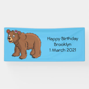 Cute bear with flower cartoon illustration banner
