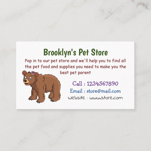 Cute bear with flower cartoon illustration business card (Front)