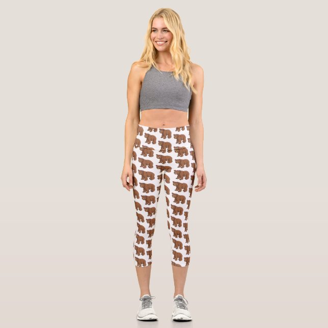 Cute bear with flower cartoon illustration capri leggings (Front)