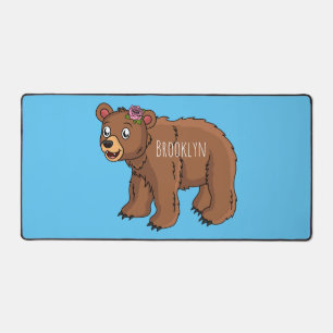Cute bear with flower cartoon illustration desk mat