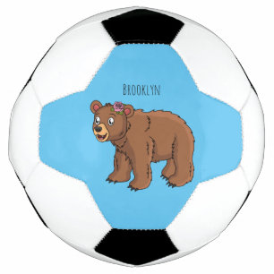 Cute bear with flower cartoon illustration football