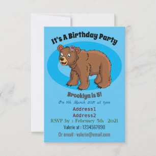 Cute bear with flower cartoon illustration invitation