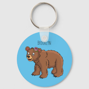 Cute bear with flower cartoon illustration key ring