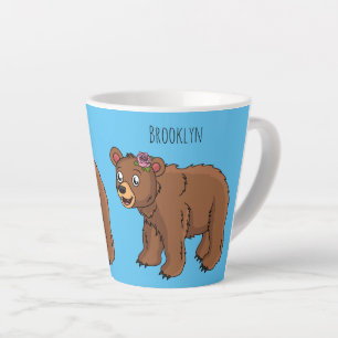 Cute bear with flower cartoon illustration  latte mug