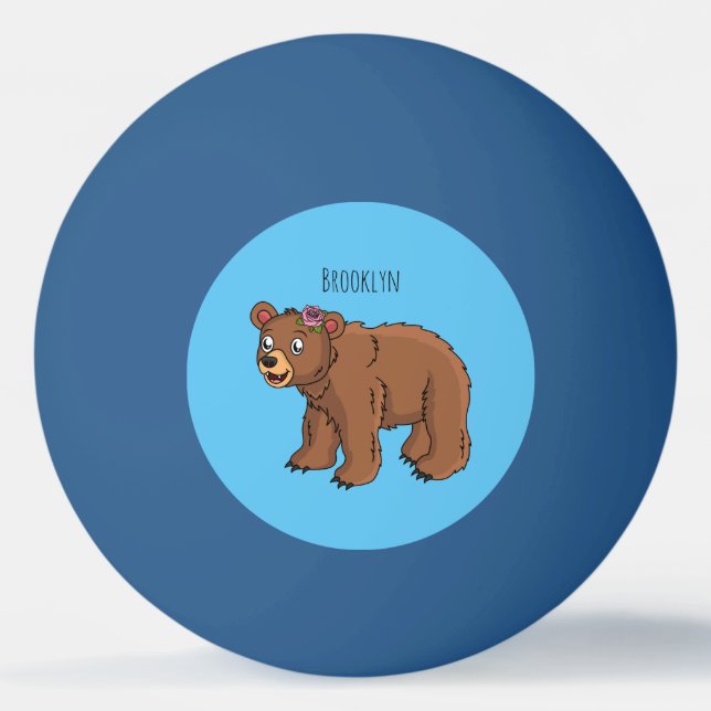 Cute bear with flower cartoon illustration ping pong ball (Front)