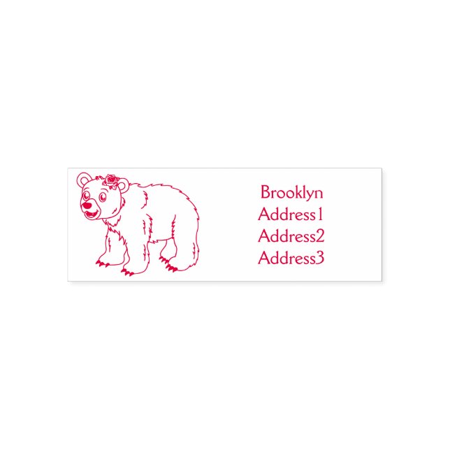 Cute bear with flower cartoon illustration self-inking stamp (Design)