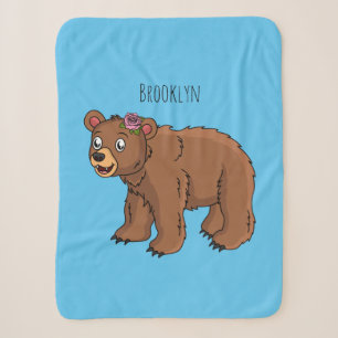 Cute bear with flower cartoon illustration sherpa blanket