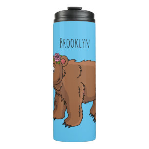 Cute bear with flower cartoon illustration thermal tumbler