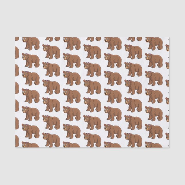 Cute bear with flower cartoon illustration  tissue paper (Front)