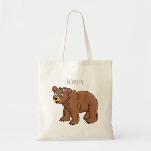 Cute bear with flower cartoon illustration tote bag