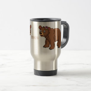 Cute bear with flower cartoon illustration travel mug