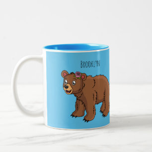 Cute bear with flower cartoon illustration Two-Tone coffee mug