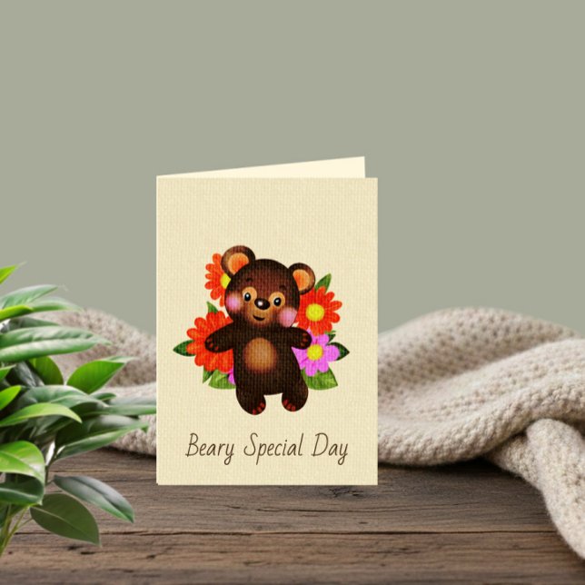 Cute Bear with Flowers Greeting Card  (Creator Uploaded)