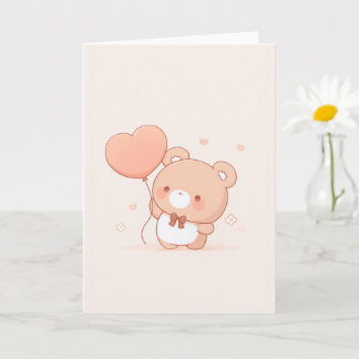 Cute Bear with Heart Balloon Greeting Card