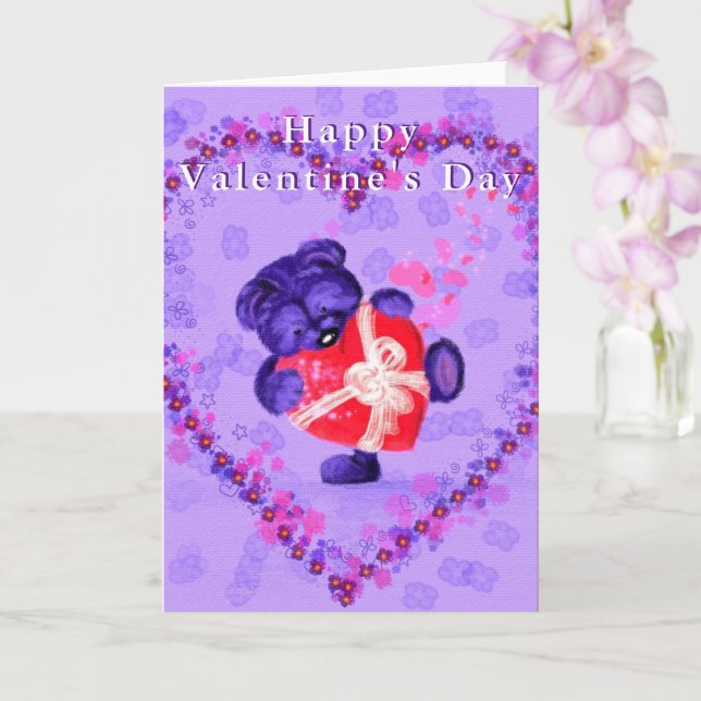 Cute Bear with Heart Gift Valentine's Day Card (Orchid)
