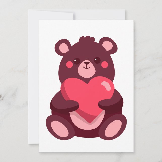 Cute Bear With Heart Thank You Card (Front)