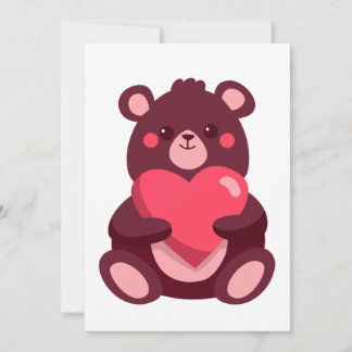 Cute Bear With Heart Thank You Card