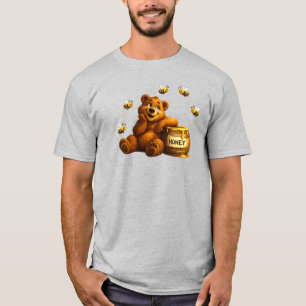 Cute Bear with Honey & Happy Bees T-Shirt