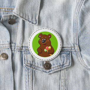 Cute Bear with Ice Cream Cone Fun Animal  7.5 Cm Round Badge