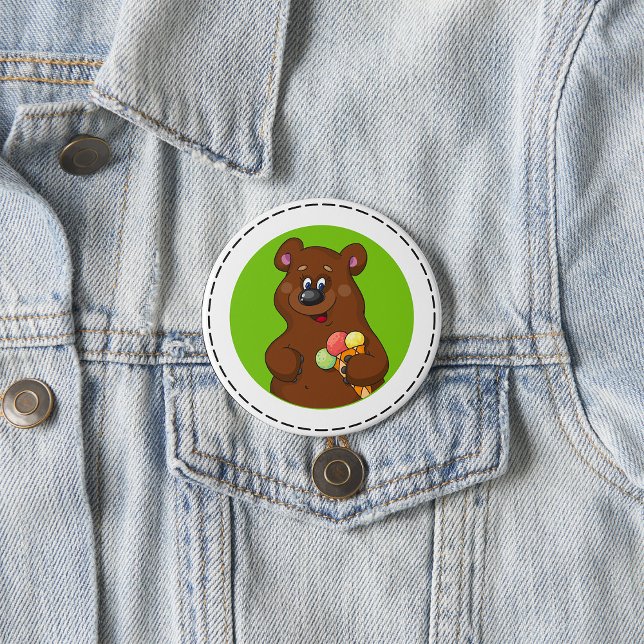 Cute Bear with Ice Cream Cone Fun Animal  7.5 Cm Round Badge (Creator Uploaded)