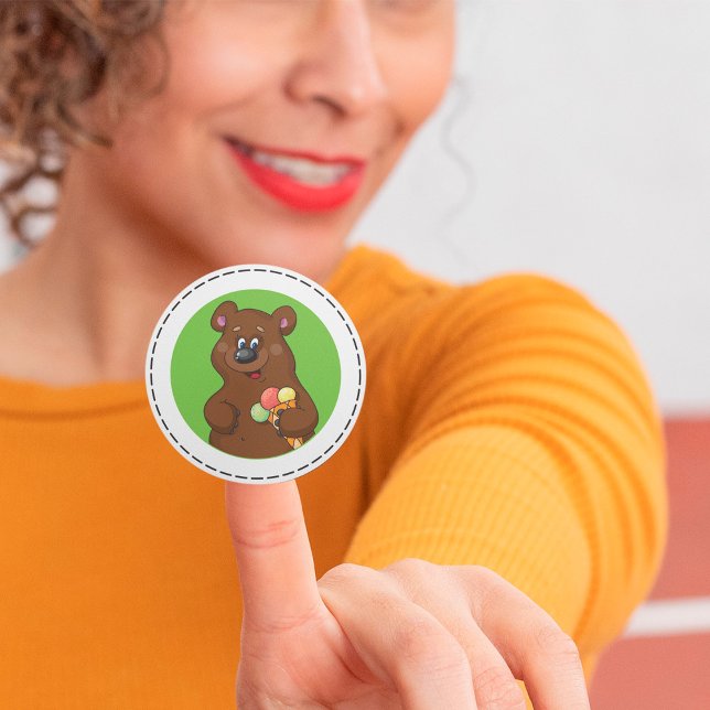 Cute Bear with Ice Cream Cone Fun Animal  Classic Round Sticker (Creator Uploaded)