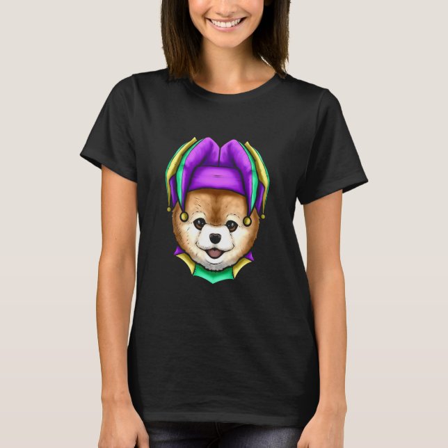 Cute Bear with Jester Hat for Mardi Gras T-Shirt (Front)