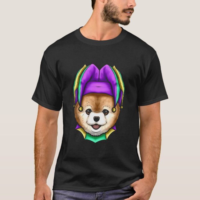 Cute Bear with Jester Hat for Mardi Gras T-Shirt (Front)